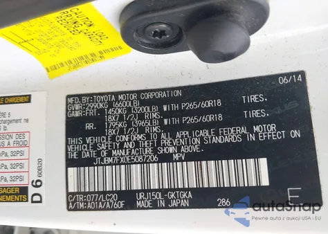 2014 Lexus Gx 460 z USA, uszkodzony, nr VIN JTJBM7FX0E5087206